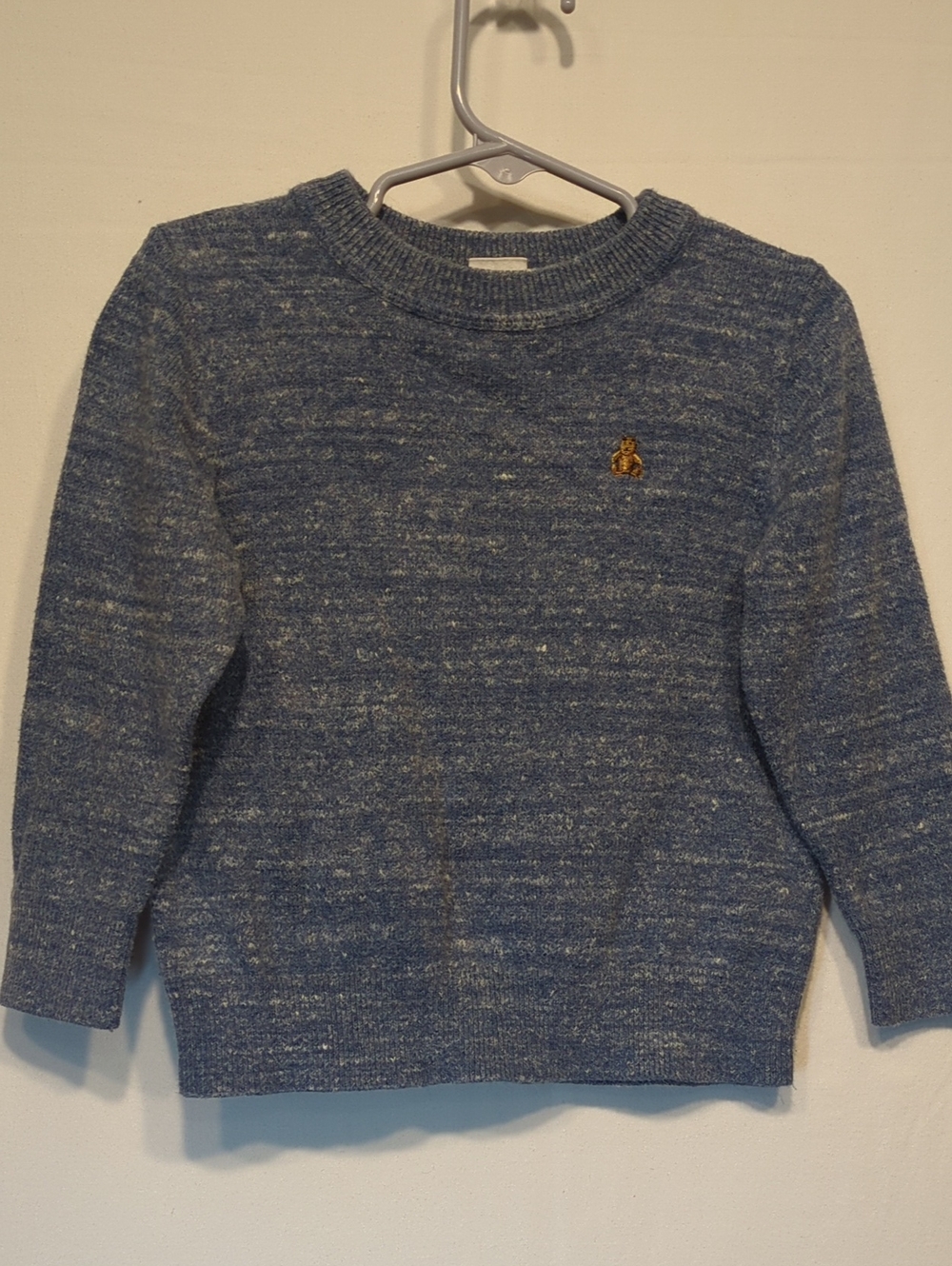 Boy's Blue Knit Sweater with Bear Embroidery
